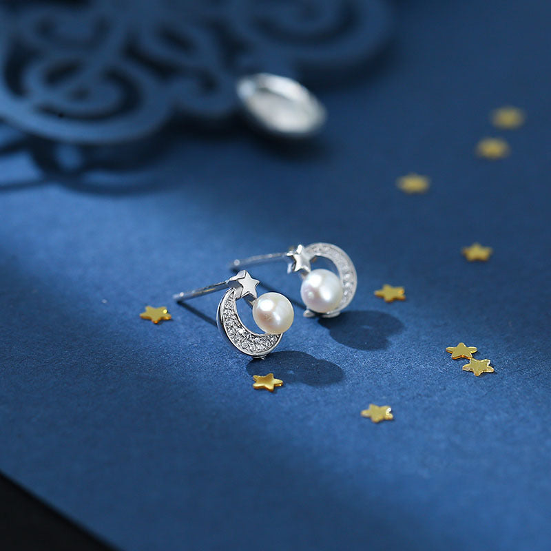 925 sterling silver star and moon earrings - silvery