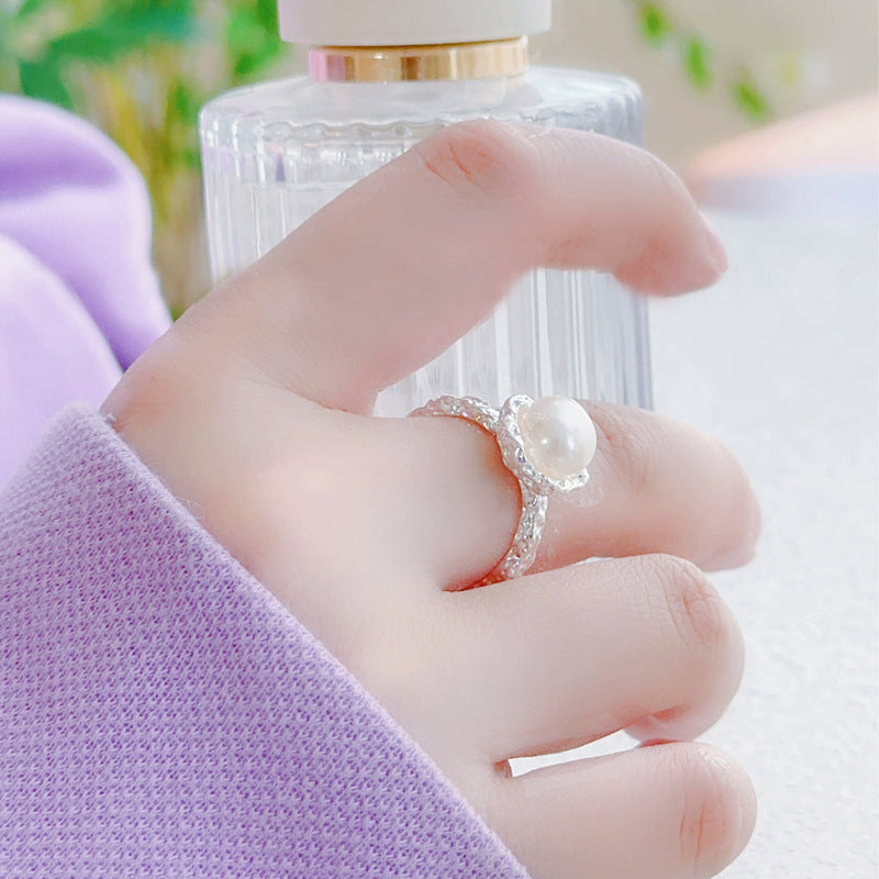 925 sterling silver freshwater pearl ring - silvery