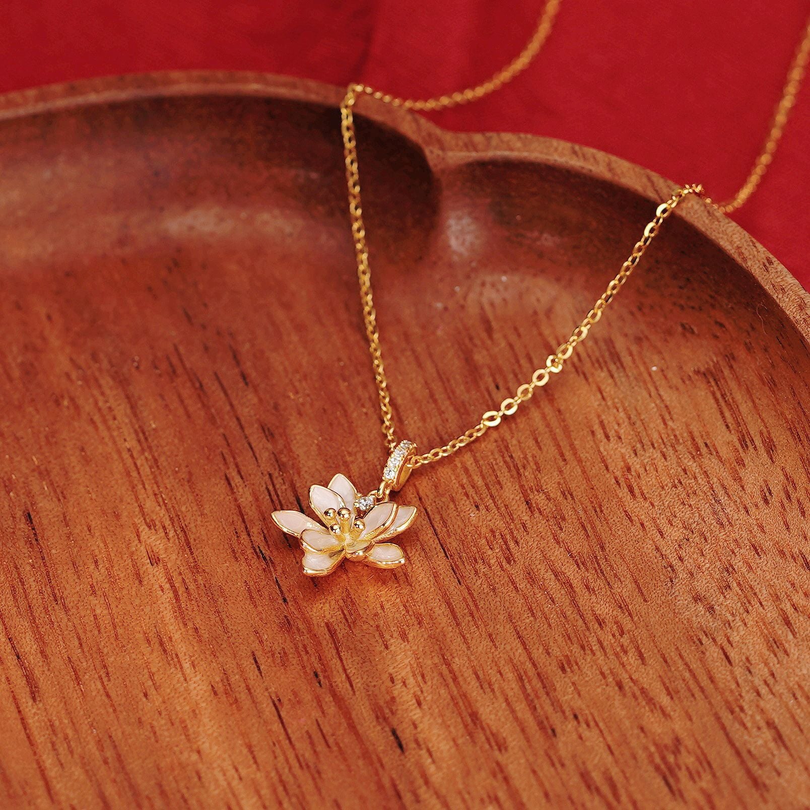 925 sterling silver lotus pendant necklace - golden