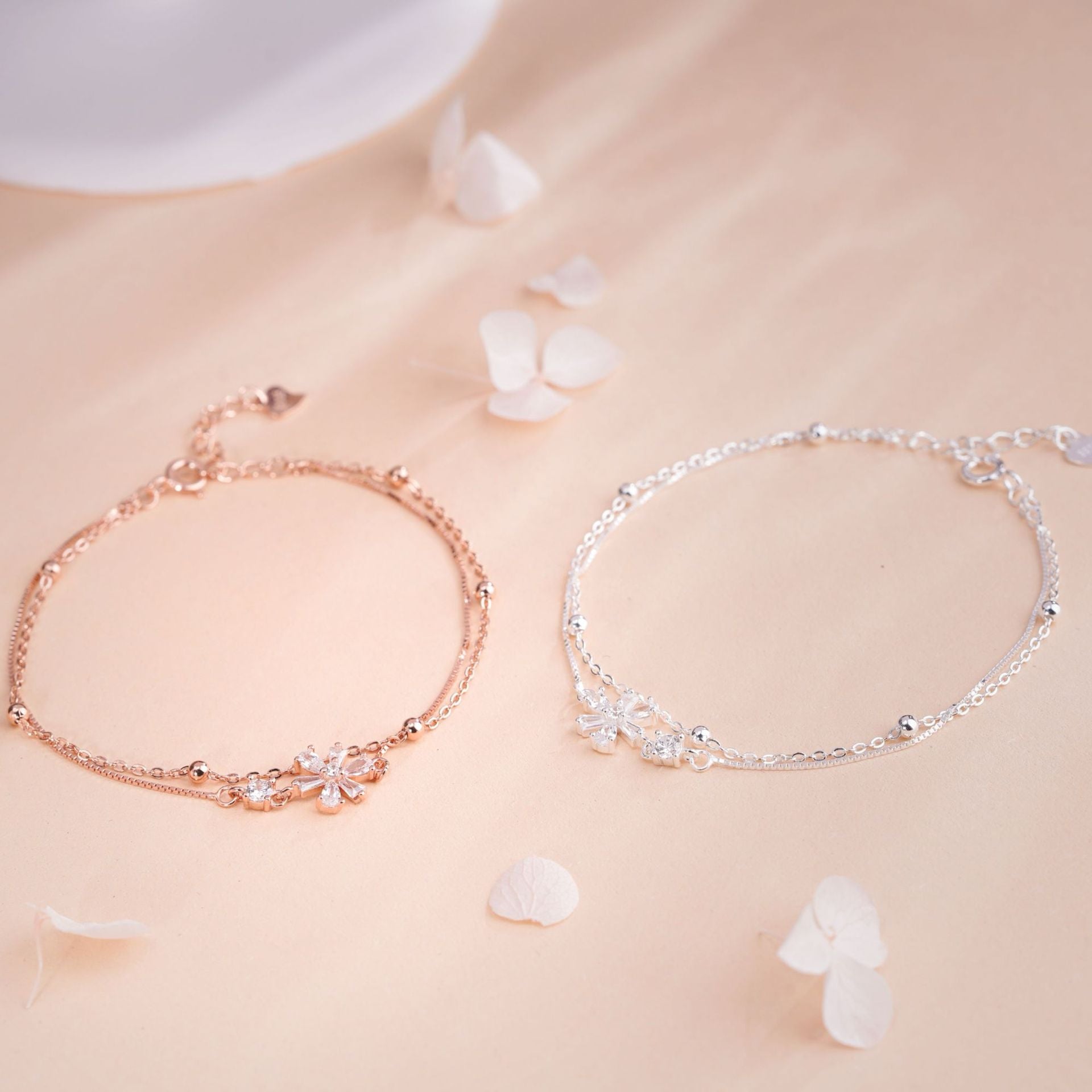 925 sterling silver double-layer cherry blossom bracelet