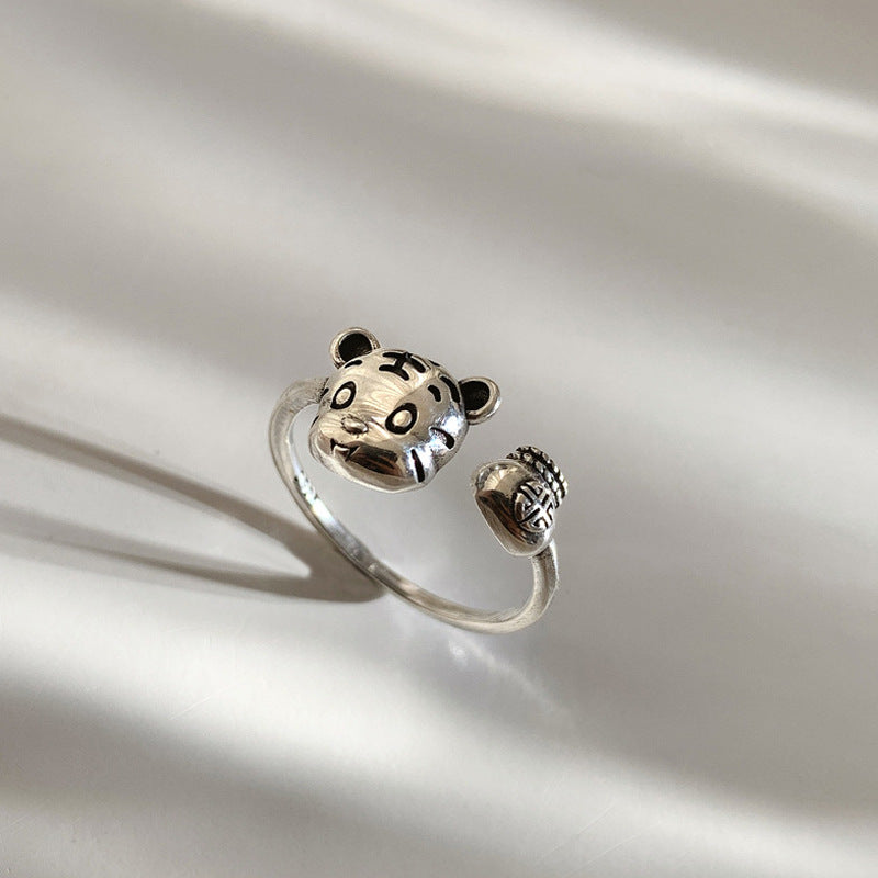 925 sterling silver tiger shaped ring - silvery