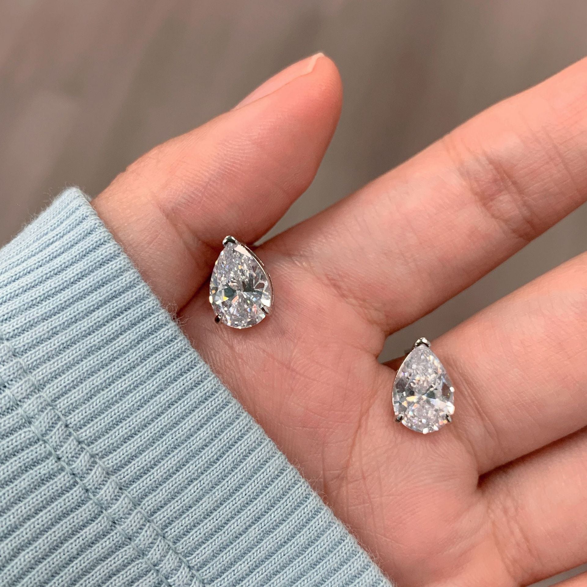S925 sterling silver water droplet zircon earrings
