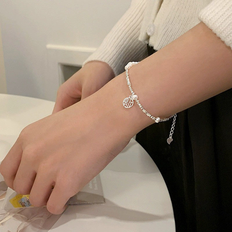S925 Pure Silver Crushed Silver Freshwater Pearl Bracelet