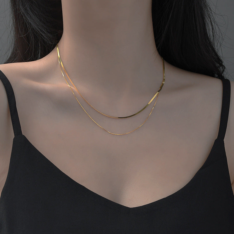 S925 sterling silver double-layer snake bone chain necklace