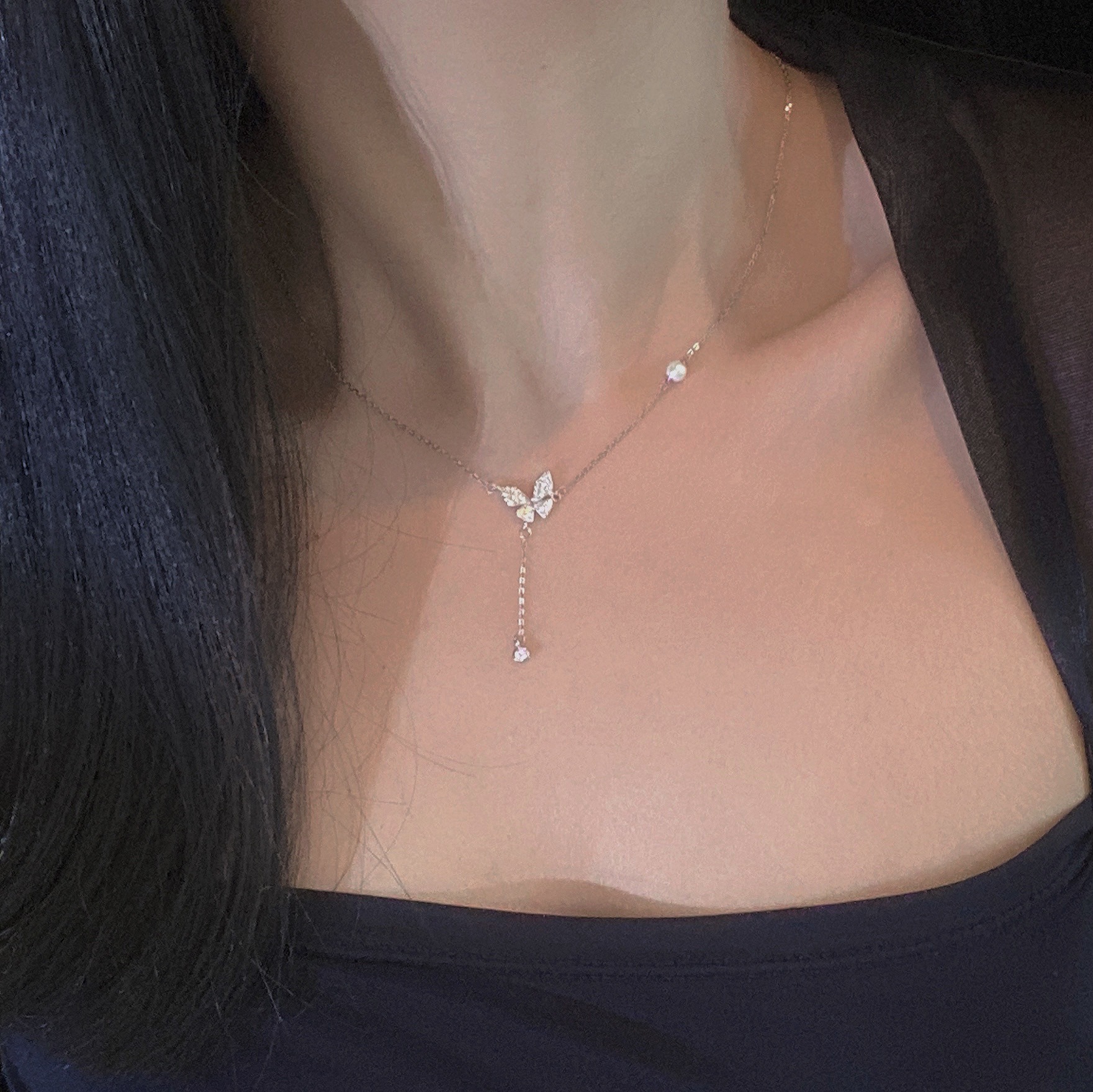  925 sterling silver butterfly tassel pendant necklace