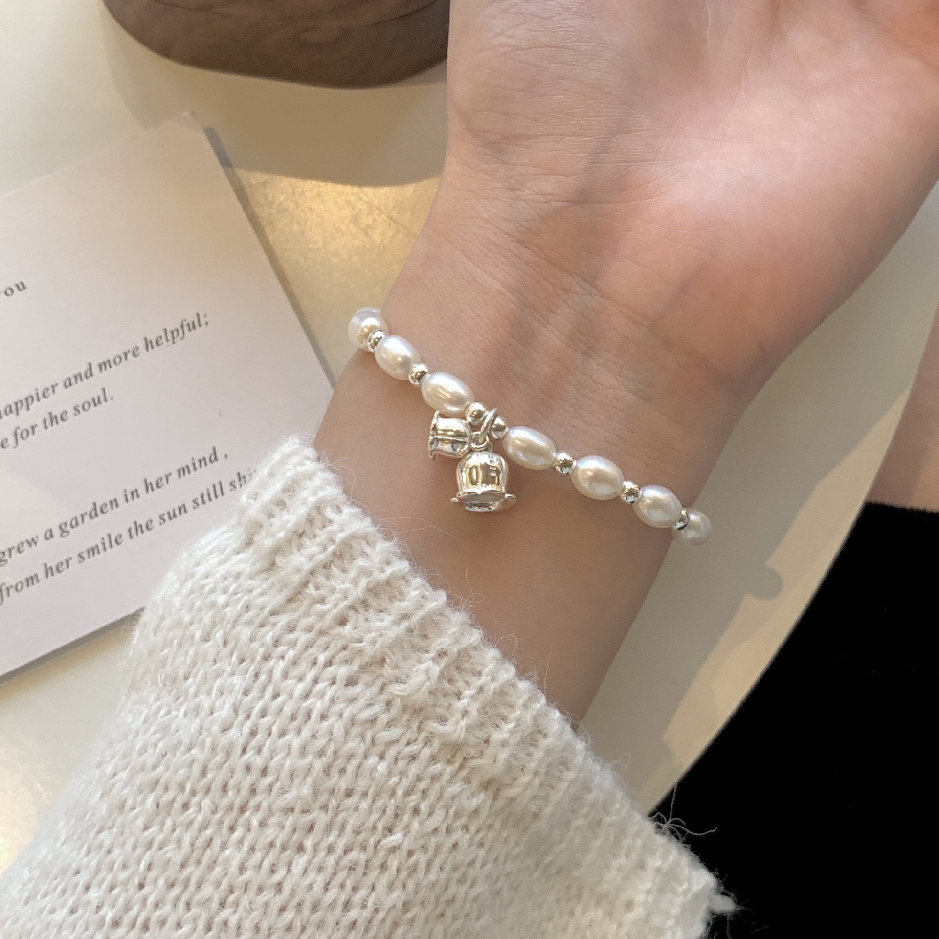 S925 sterling silver bead bracelet - silvery