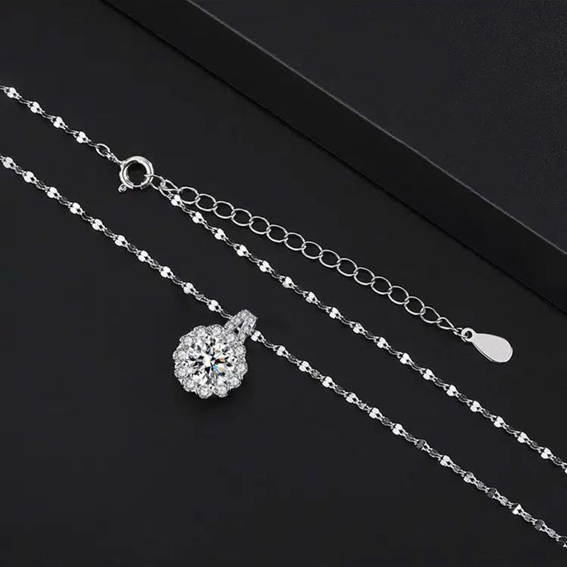 925 sterling silver zircon pendant necklace - silvery