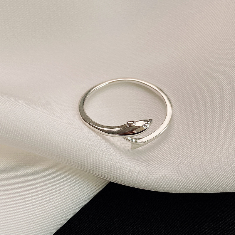925 sterling silver dolphin shaped open ring - silvery