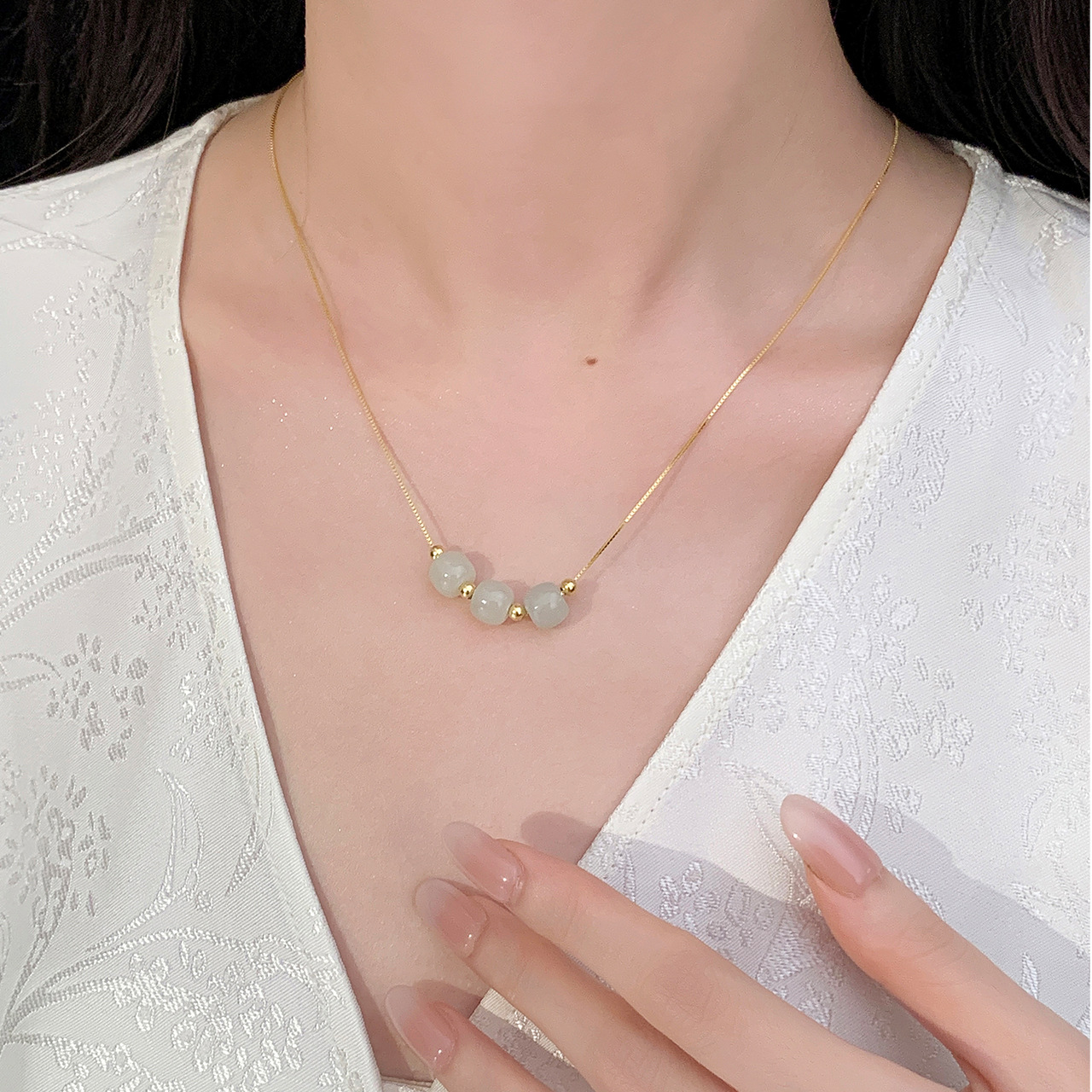 925 Sterling Silver Hotan Jade Necklace - Golden