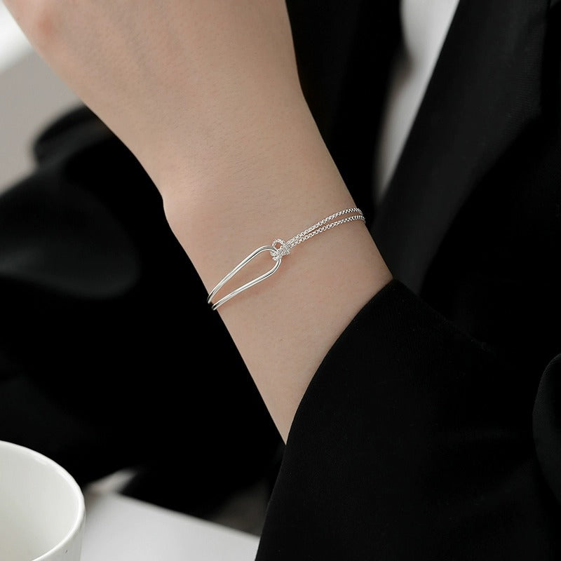 925 sterling silver asymmetrical bracelet - silvery
