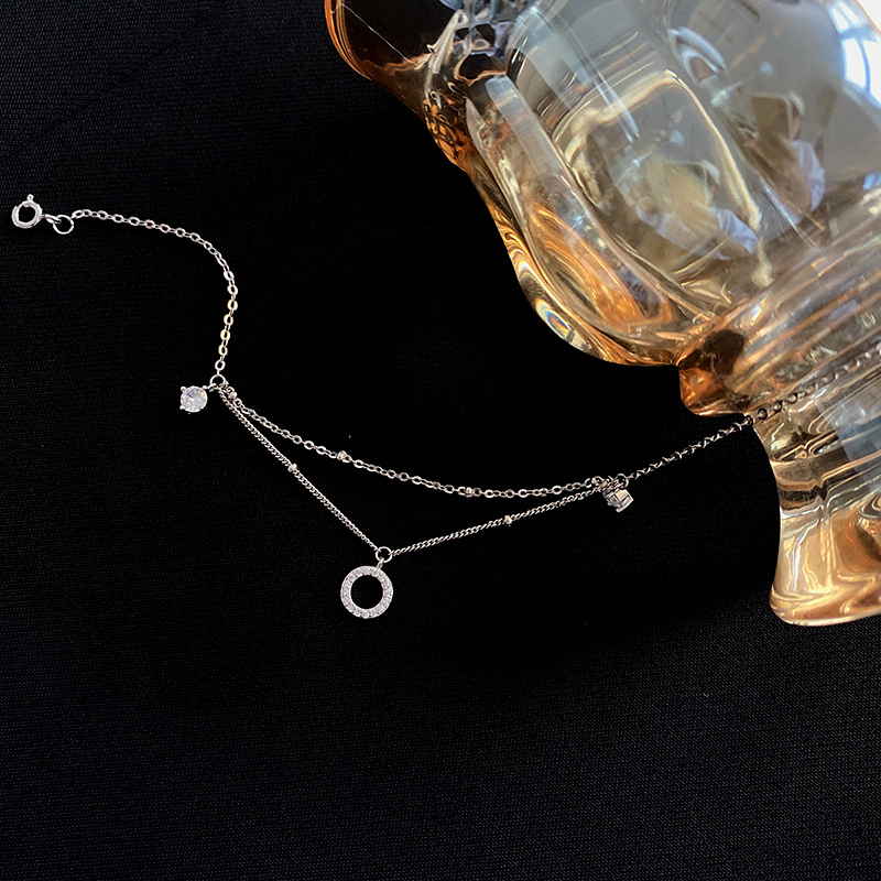 925 sterling silver ankle chain double layered - silvery