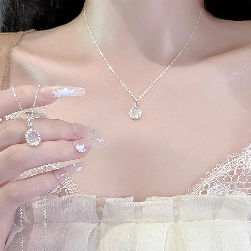 S925 pure silver chalcedony necklace