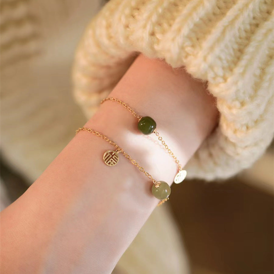 925 Sterling Silver Hotan Jade Bracelet -Golden