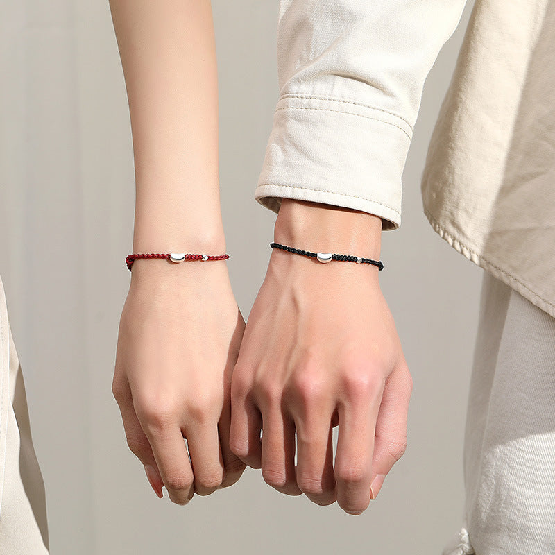 925 sterling silver couple bracelet with silver beads