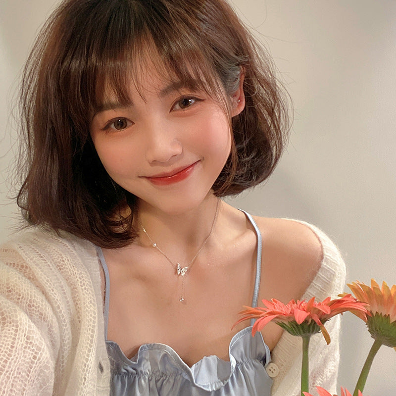 S925 sterling silver butterfly pearl necklace