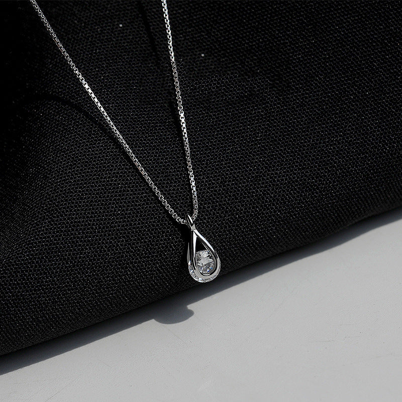 925 sterling silver zircon water droplet necklace