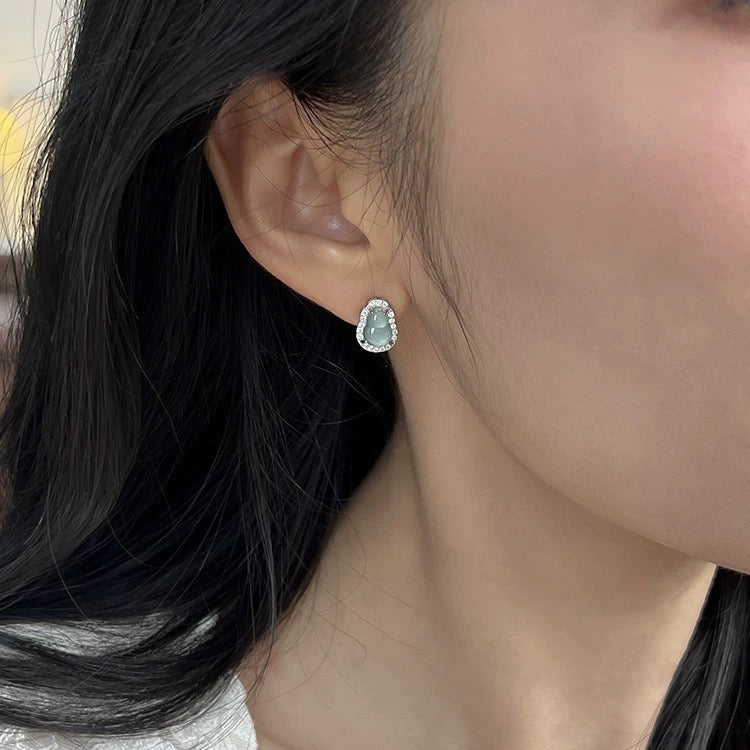 S925 Silver Jade Earrings - Silvery