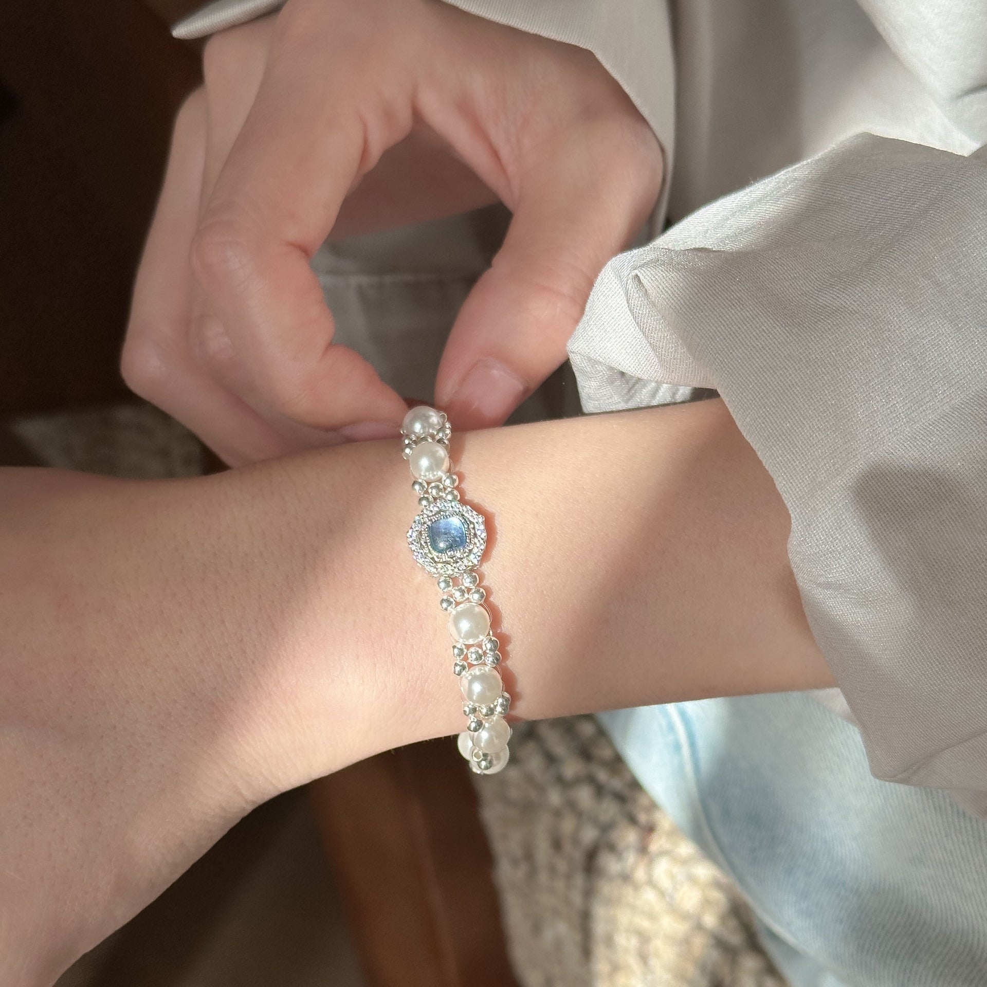 S925 sterling silver bead bracelet - silvery