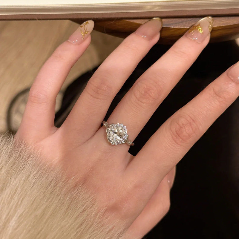 925 sterling silver sparkling zirconium ring - silvery