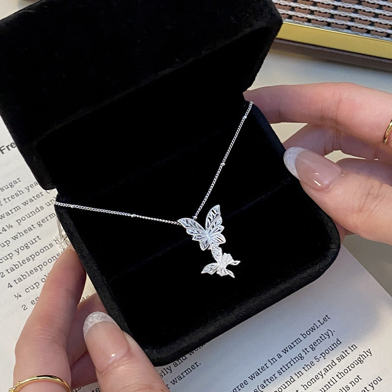 S925 sterling silver double butterfly necklace - silvery