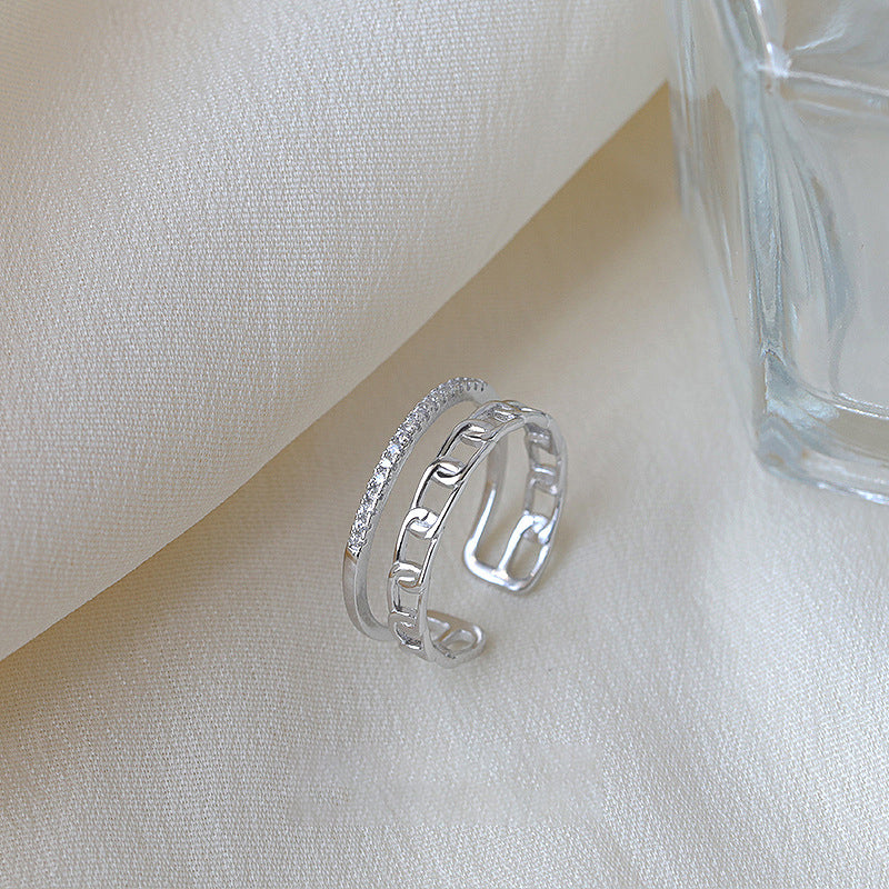 925 sterling silver double-layer open ring