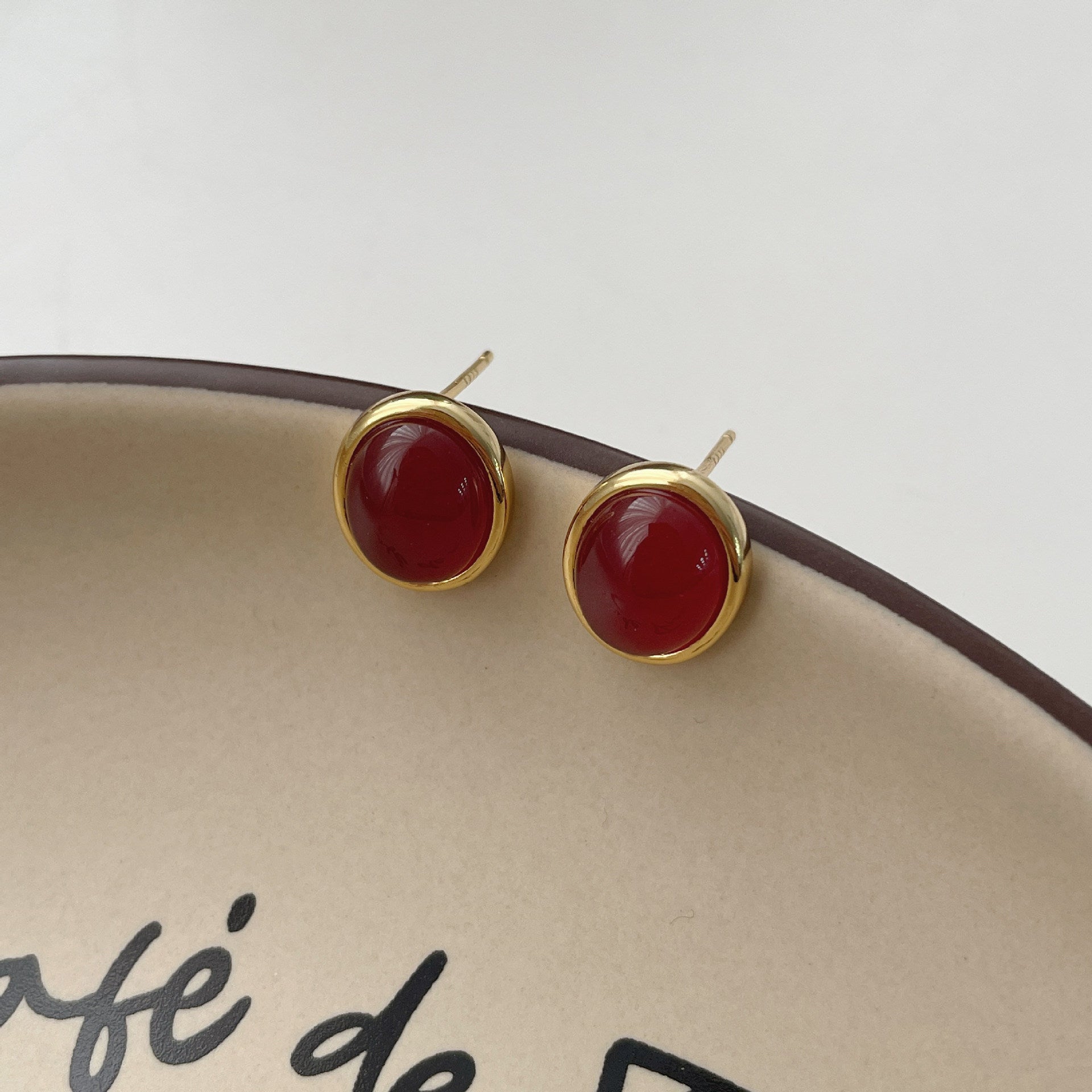 925 sterling silver red agate earrings - golden