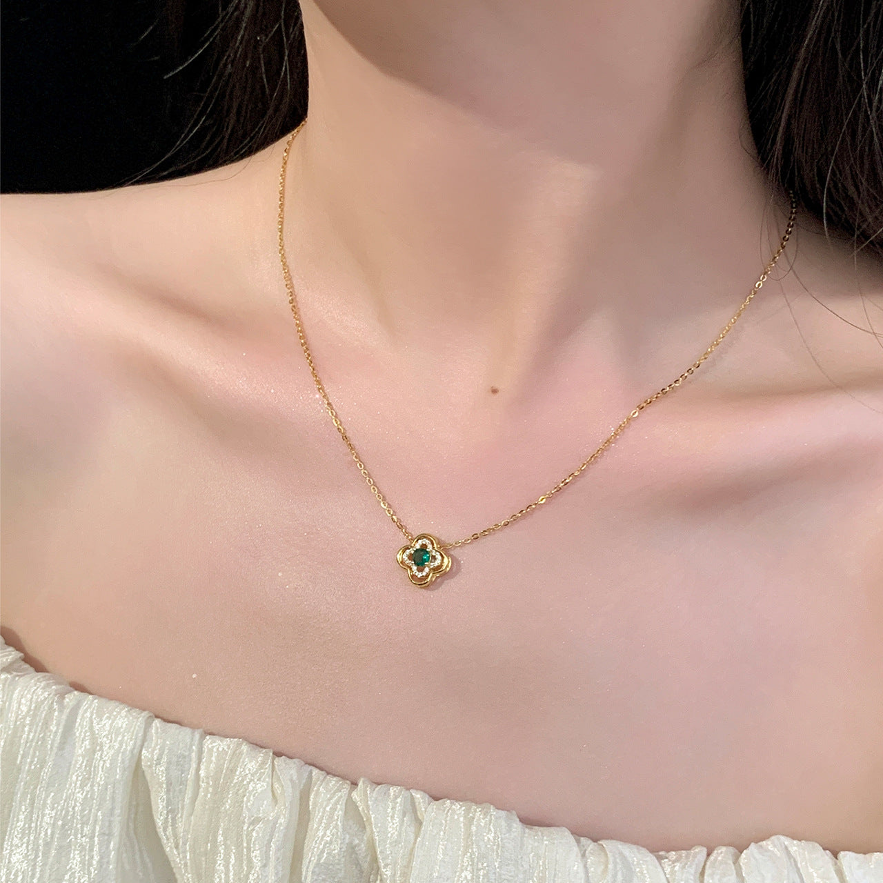 925 pure silver four-leaf clover pendant necklace