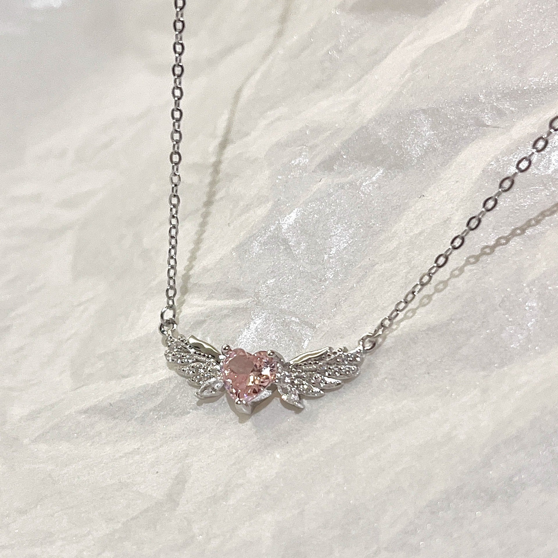 925 sterling silver angel wing pendant necklace - silvery