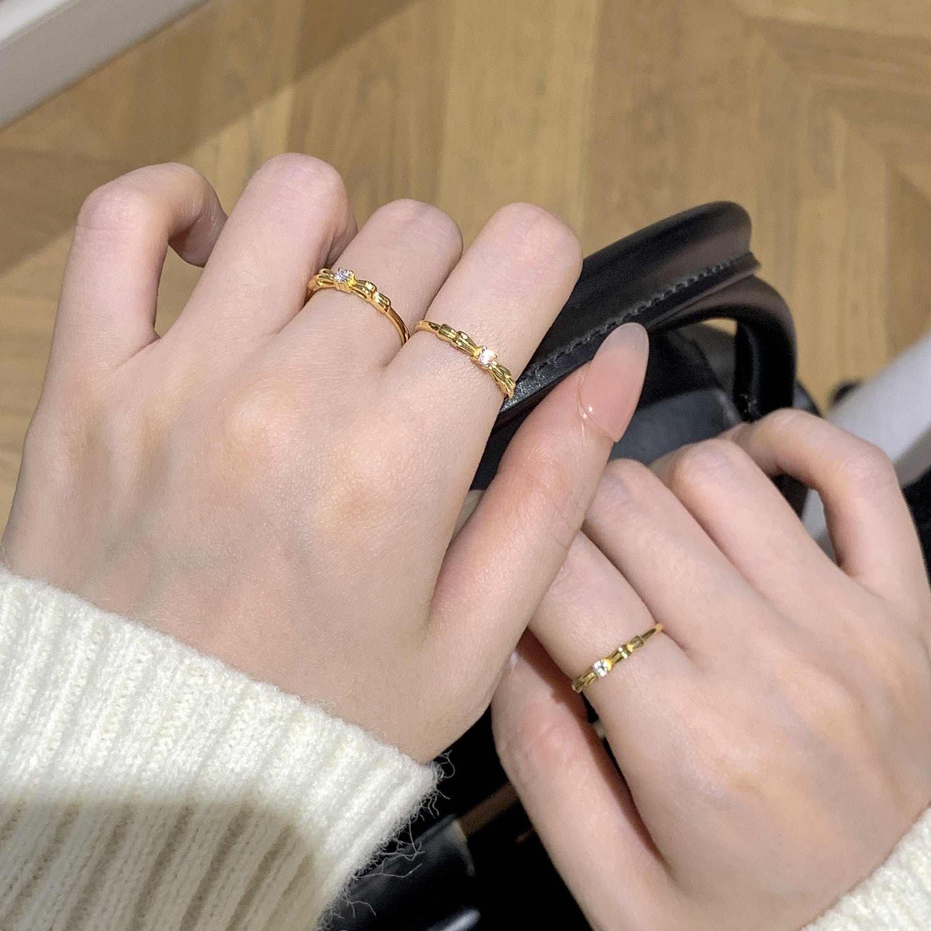 925 sterling silver bowknot  with zirconium ring - golden