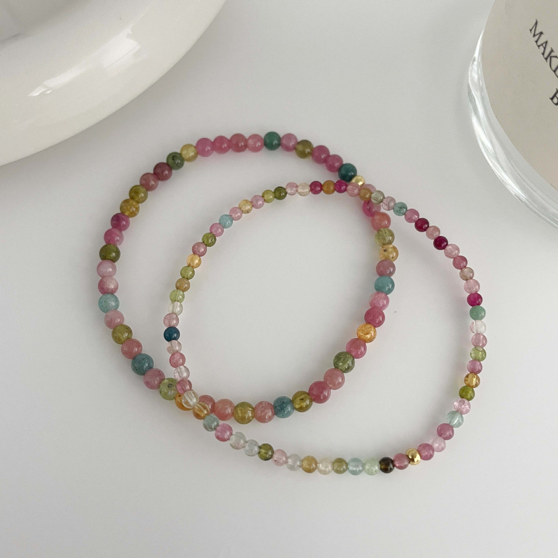 S925 pure silver natural tourmaline colored bracelet