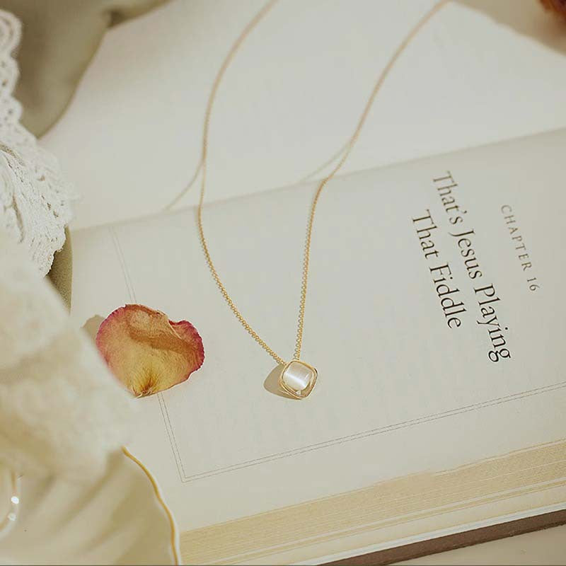 S925 Solid Silver Geometric Pendant Necklace - Golden