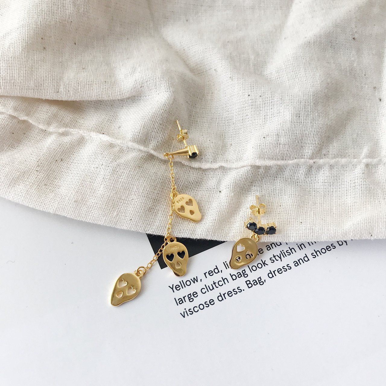 S925 Sterling Silver Gold-Tone Skull Halloween Earrings