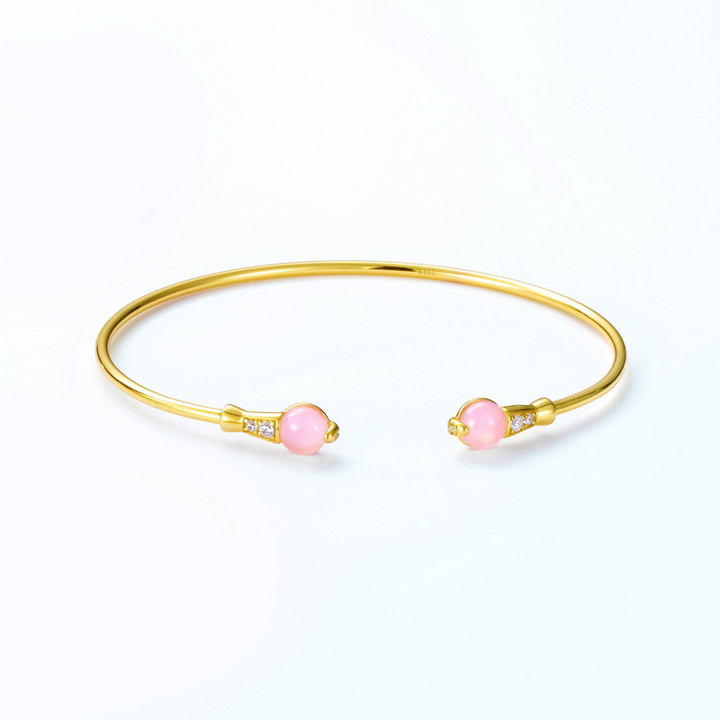 S925 Sterling Silver Gold Plated Geometric Gemstone Zircon Inlaid Bangle