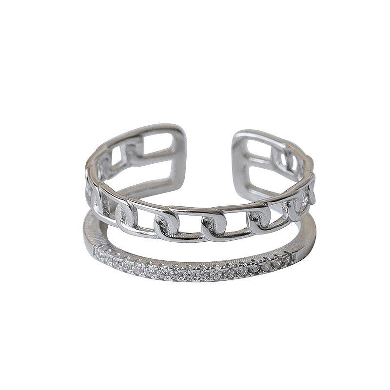 925 sterling silver double-layer open ring