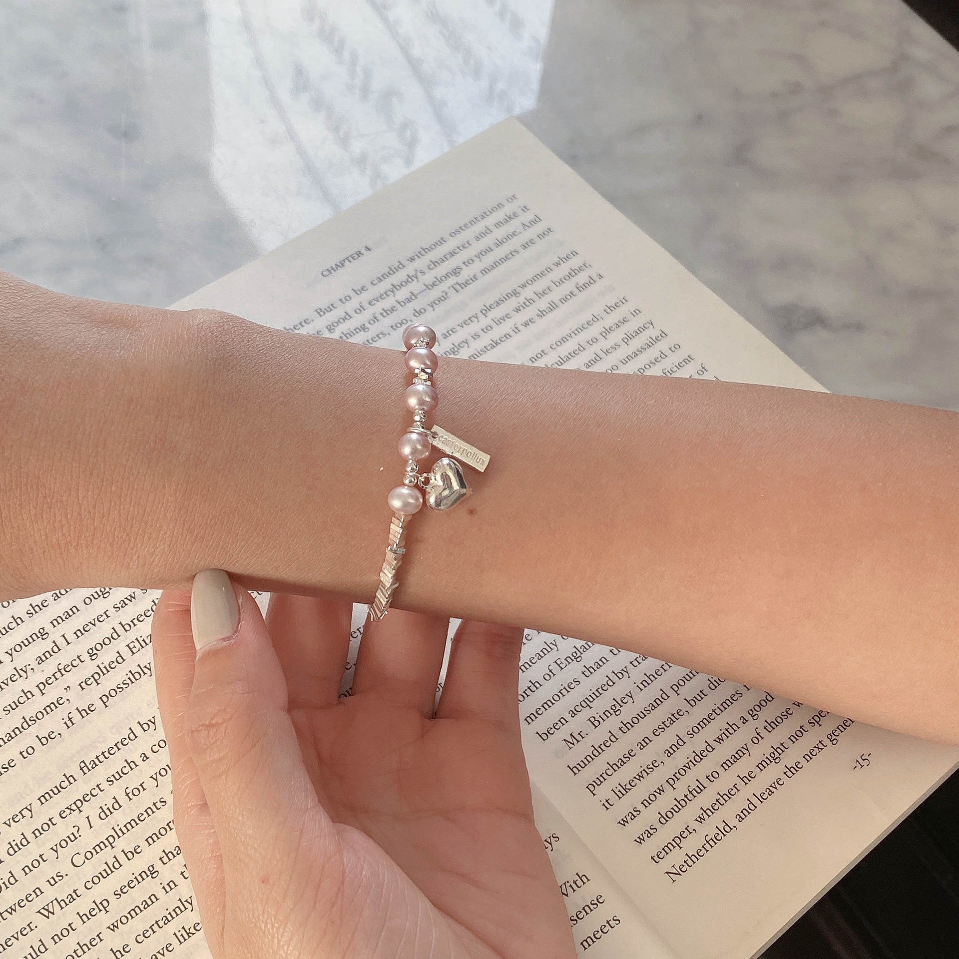925 sterling silver freshwater pearl heart pendant bracelet