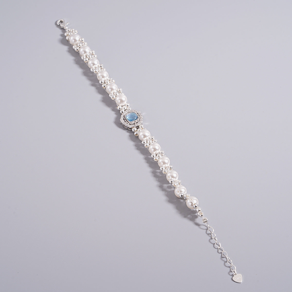 S925 sterling silver bead bracelet - silvery
