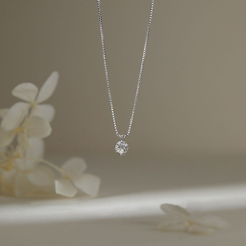 S925 Silver Sparkling Zirconia Pendant Necklace - Silvery
