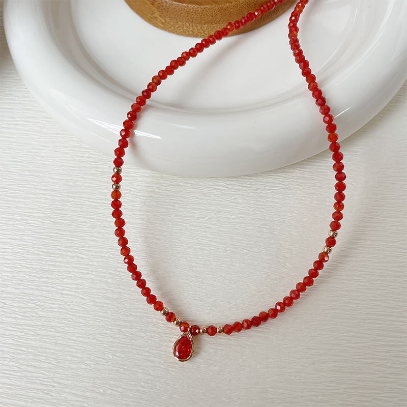 925 sterling silver red agate necklace - champagne golden