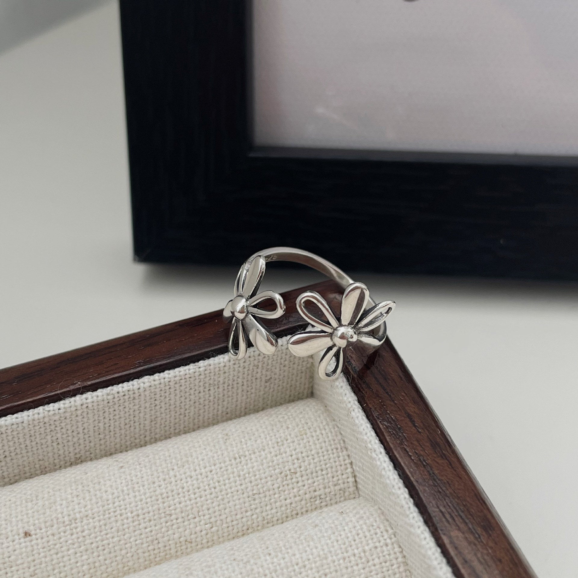 925 sterling silver flower ring - silvery
