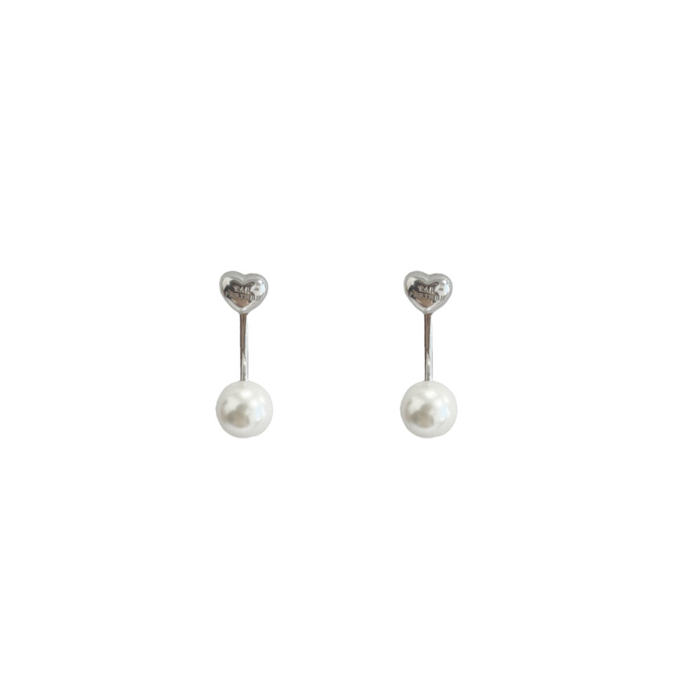 925 sterling silver heart-shaped ear studs - silvery
