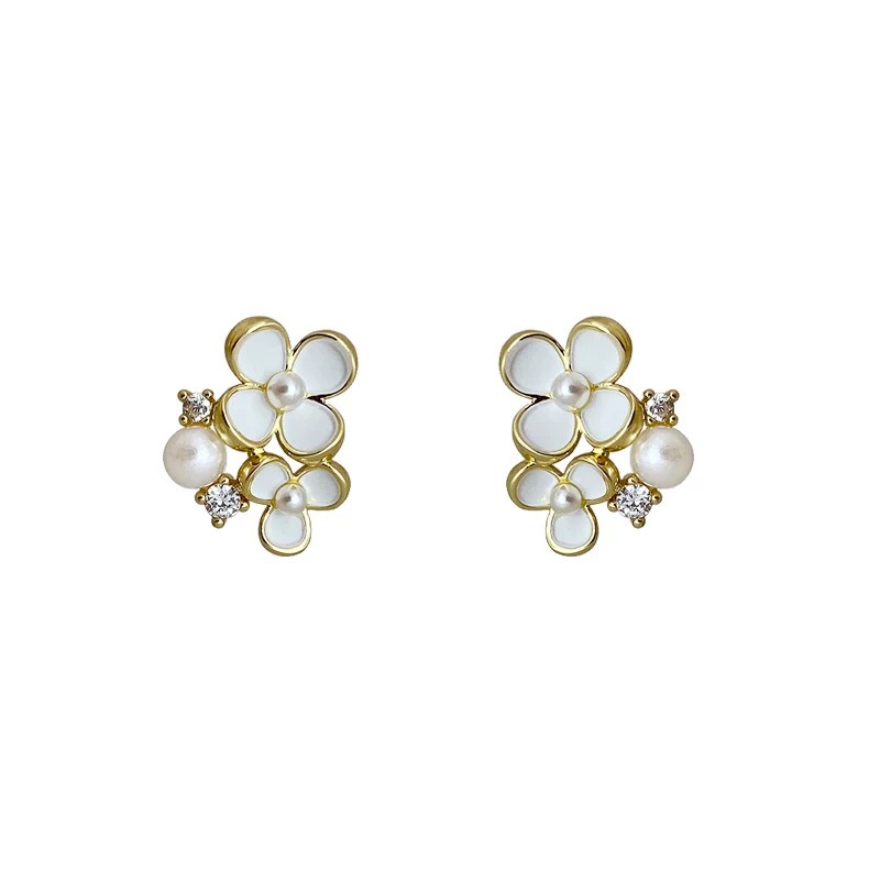 925 sterling silver flower shaped earrings - golden