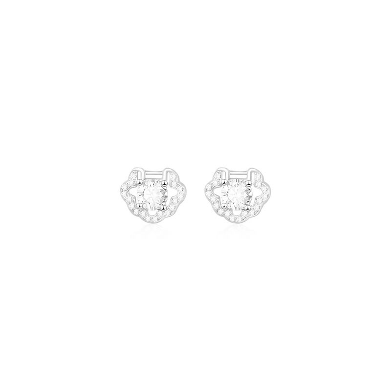 999 Silver Inlaid Sparkling Zirconia Earrings - Silvery