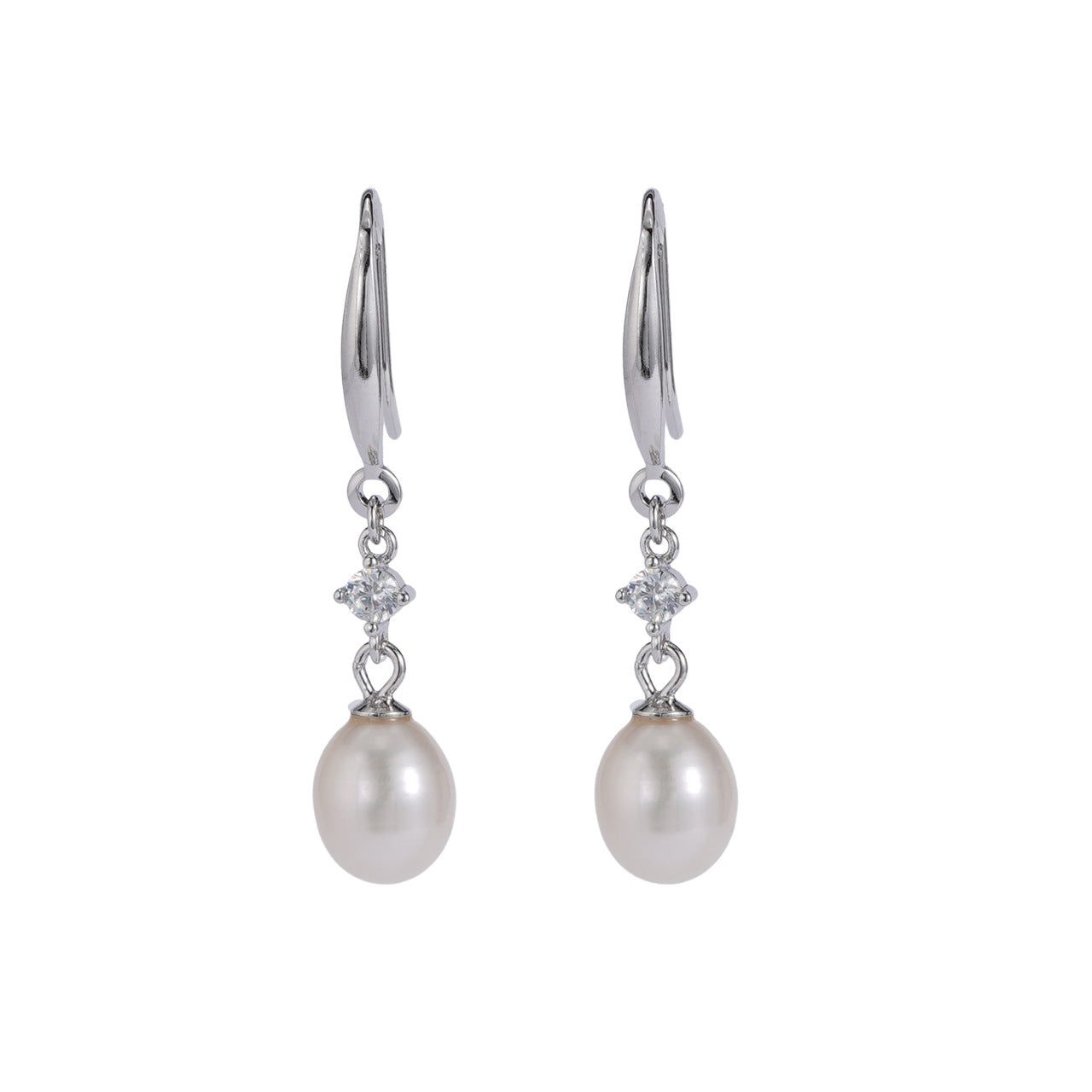 S925 sterling silver freshwater pearl long earrings - silvery