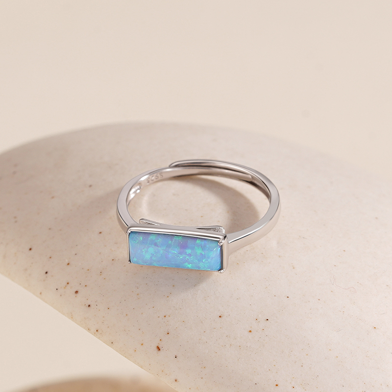 Elegant and Versatile 925 Sterling Silver Ring — Featuring a Rectangular Australian Opal, Open and Adjustable