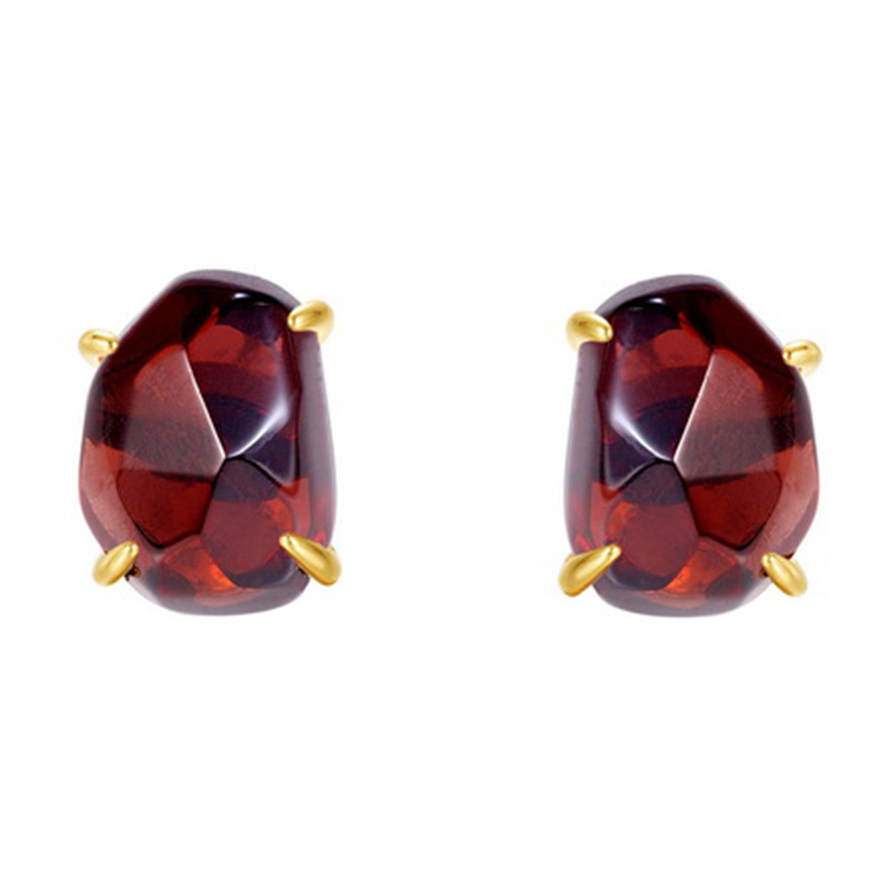 S925 Sterling Silver Gold-plated Irregular Natural Crystal Four-prong Earrings