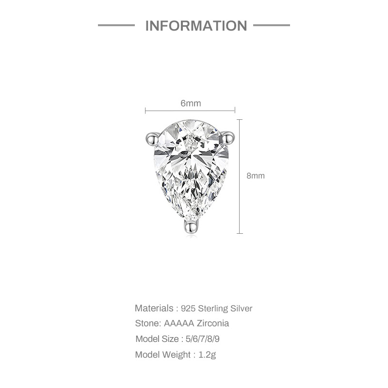 S925 sterling silver geometric square zircon earrings