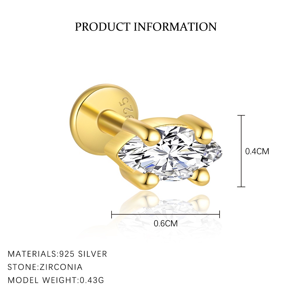 S925 Sterling Silver Flat-Back Zircon Stud Earrings
