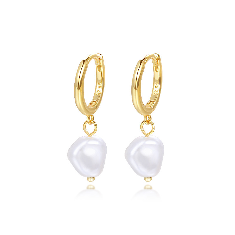 S925 Sterling Silver Pearl Hoop Earrings