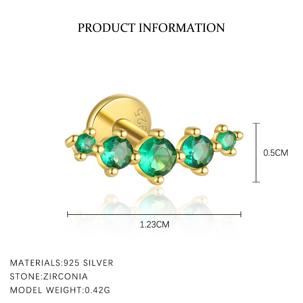 S925 Sterling Silver Stud Earrings with Green Zirconia