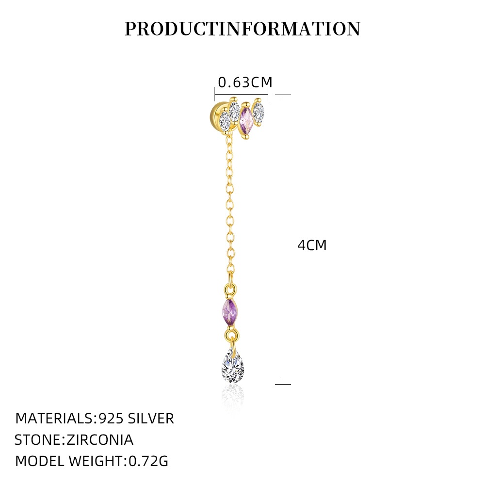 S925 Sterling Silver Purple Zircon Stud Earrings